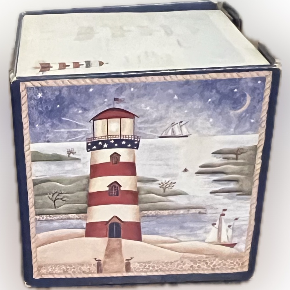 ❌Vintage Cube Coastal Lighthouse Notepad Container Stationery Accent Decor - Picture 4 of 8
